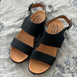 Kork-Ease Black Leather Open-Toe Sandals